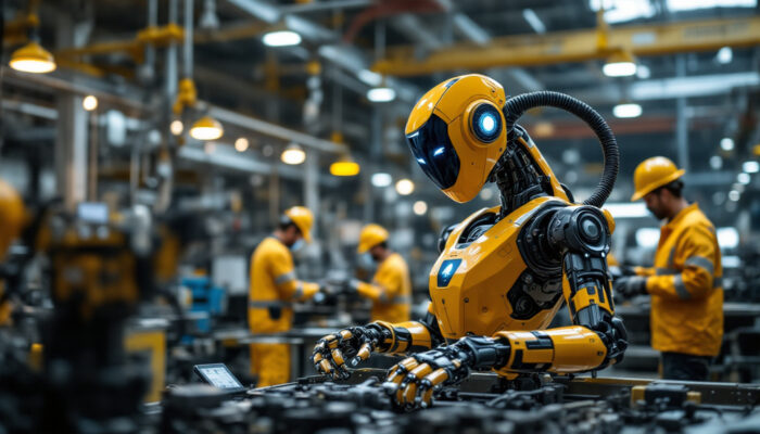 A photograph of a mir robot in action within an industrial setting