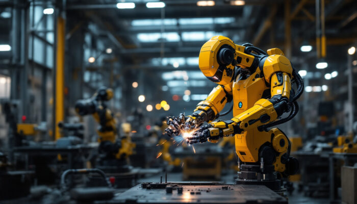A photograph of a unimate robot in action within an industrial setting