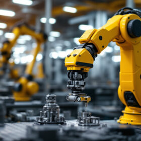 A photograph of a scara robot in action