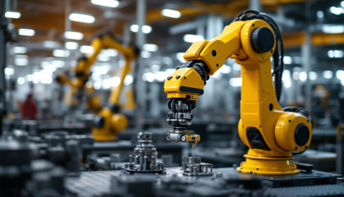 A photograph of a scara robot in action