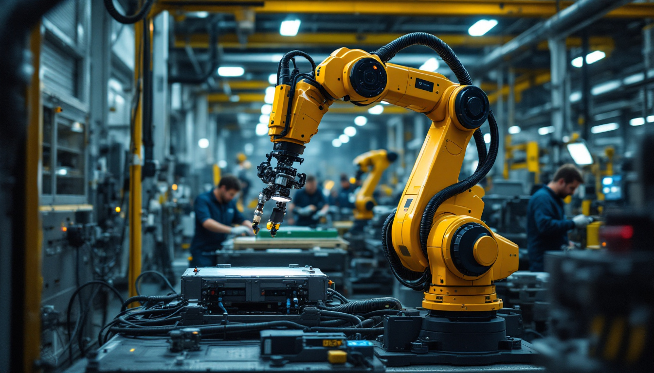 A photograph of a universal robot ur10e in action within an industrial setting