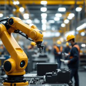A photograph of a universal robot in action within an industrial setting
