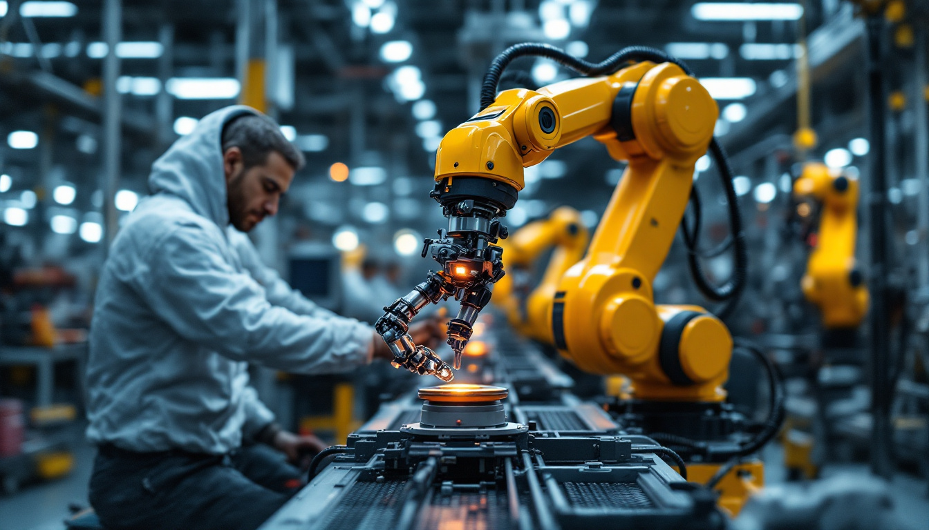 A photograph of a universal robot in action on an industrial production line