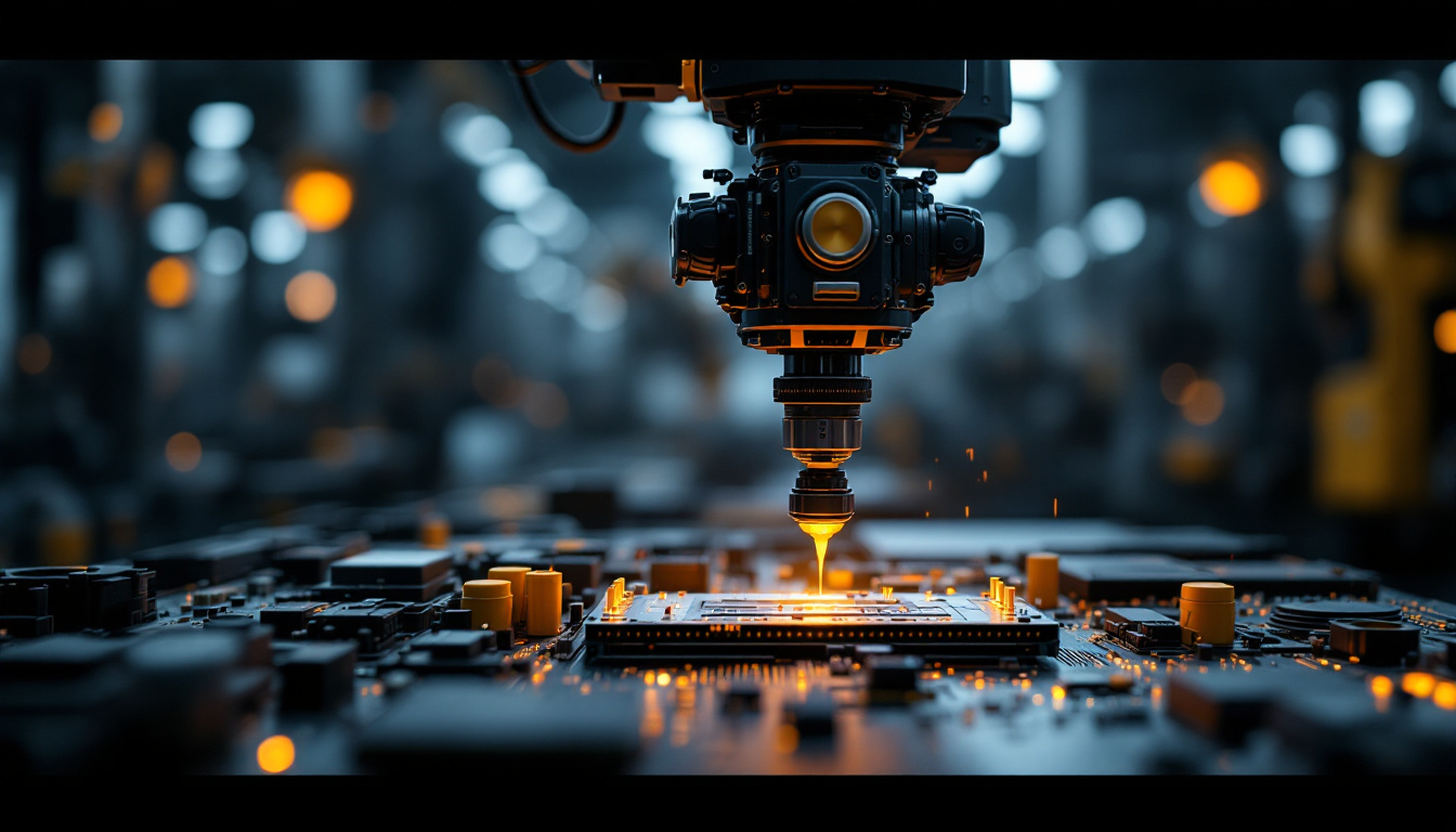 A photograph of a high-tech industrial robot in action