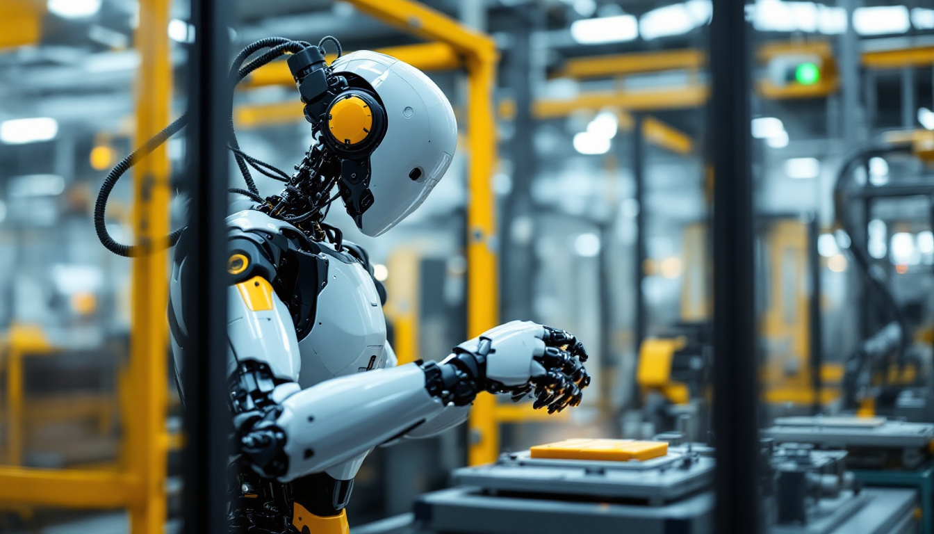 A photograph of a modern industrial robot in action within a manufacturing environment