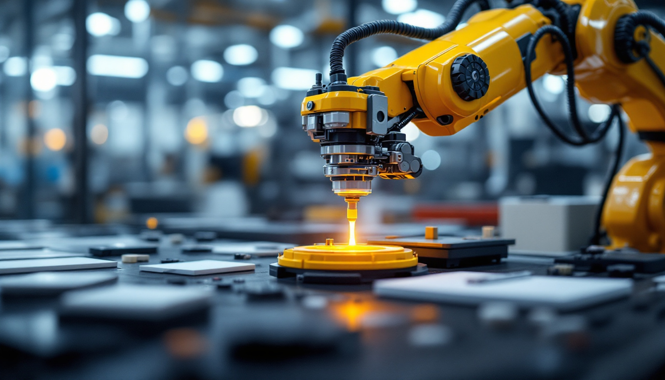 A photograph of a high-tech industrial robot in action