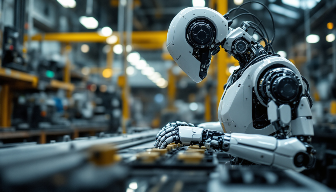 A photograph of a modern industrial robot in action on a factory floor