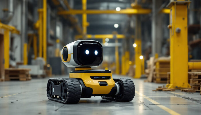 A photograph of a spot robot in an industrial setting