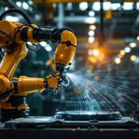 A photograph of a teleoperated robot in action within an industrial setting