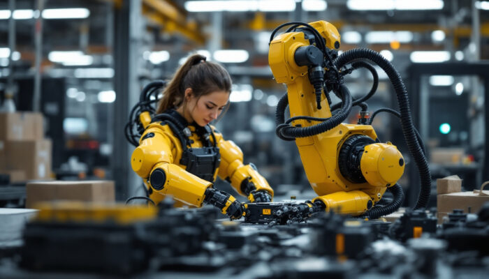 A photograph of a ur3 robot in an industrial setting