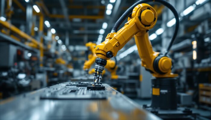 A photograph of a dynamic scene inside a bustling auto shop