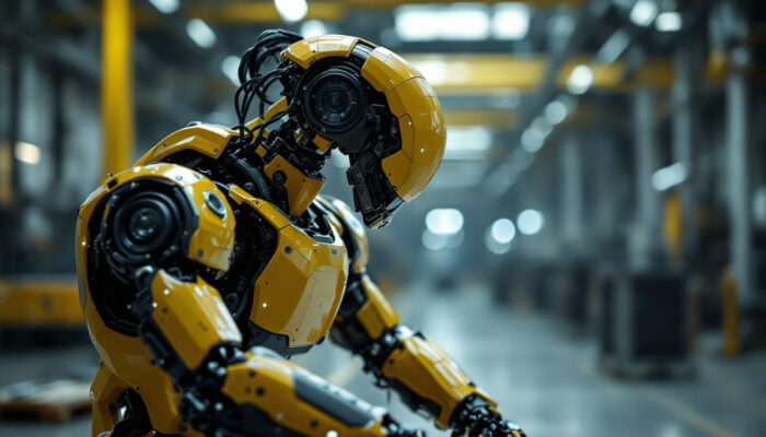 A photograph of a boston dynamics robot in action