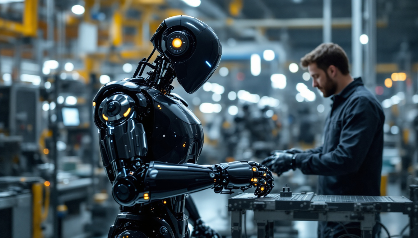 A photograph of a sleek industrial robot in action