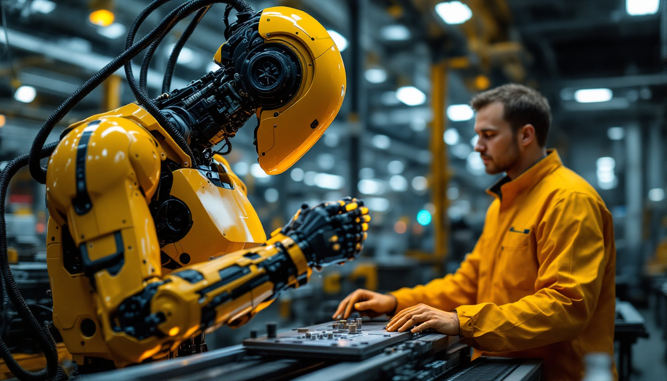 A photograph of a modern industrial robot in action