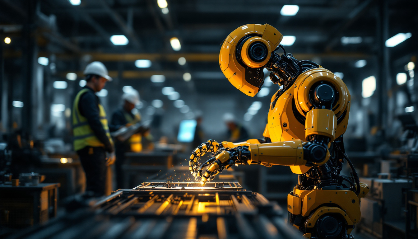 A photograph of a modern industrial robot in action within a manufacturing setting