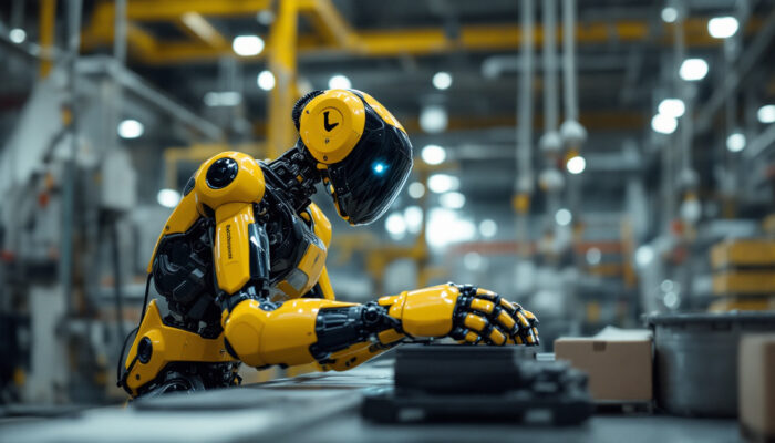 A photograph of capture a photograph of boston dynamics' spot robot in an industrial setting