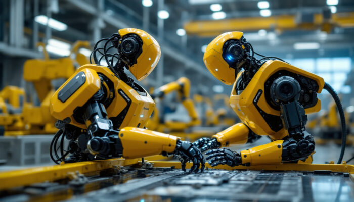 A photograph of capture a photograph of the boston dynamics tobot in action within an industrial setting