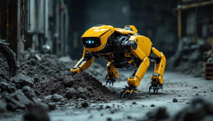 A photograph of capture a photograph of boston dynamics' spot robot in action within an industrial setting