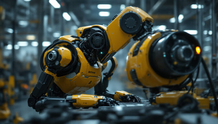 A photograph of capture a photograph of a boston dynamics robot in action within an industrial setting