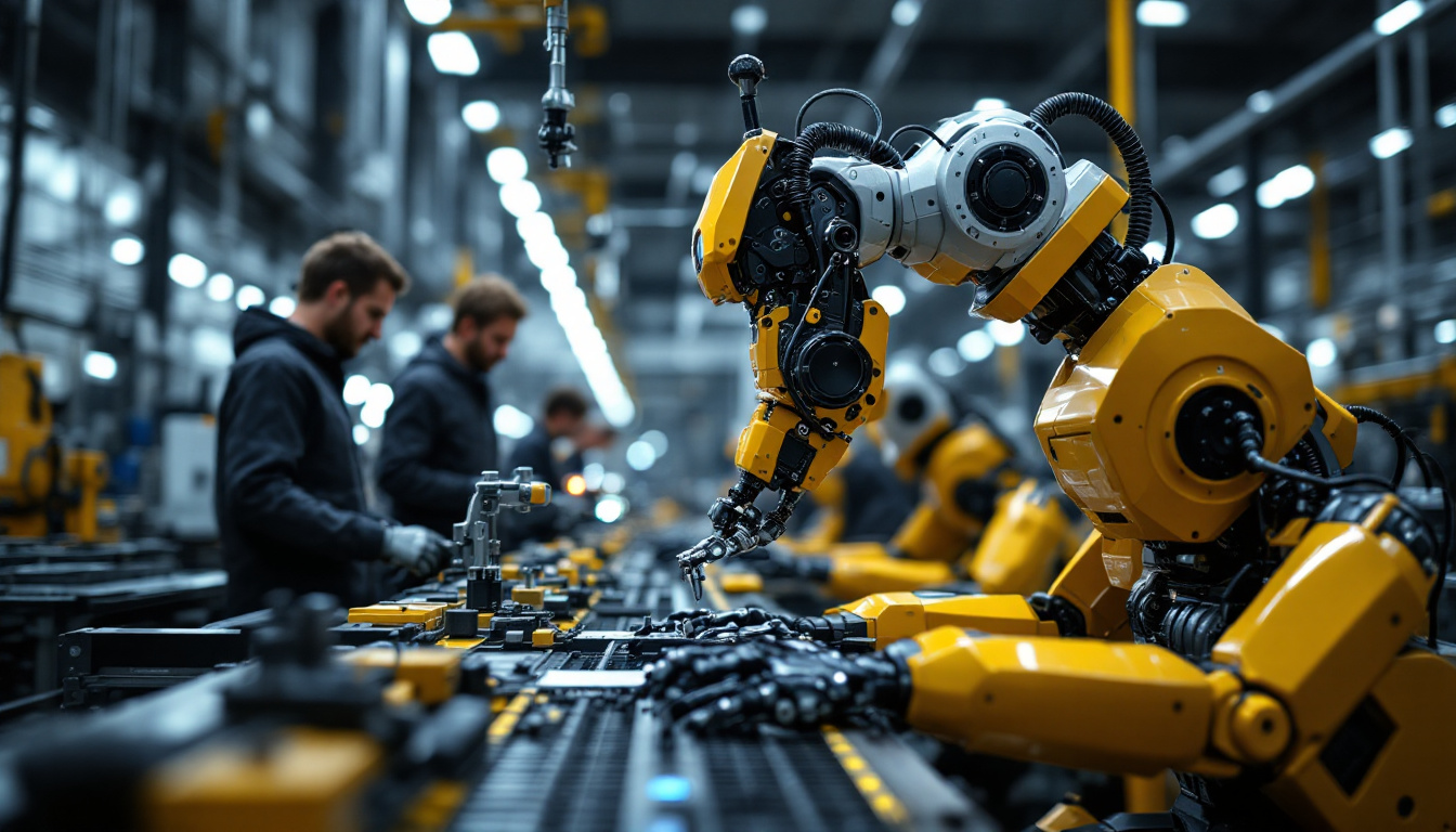 A photograph of a modern industrial robot in action within a manufacturing facility