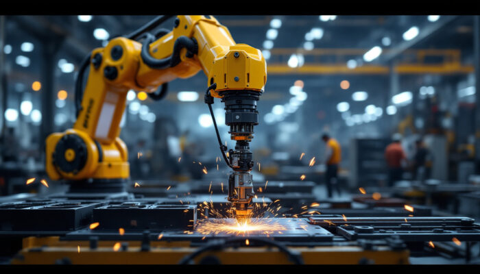 A photograph of a state-of-the-art automatic welding machine in action
