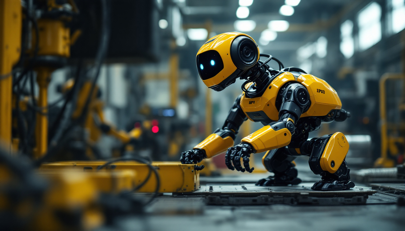A photograph of capture a photograph of boston dynamics' spot robot in an industrial setting