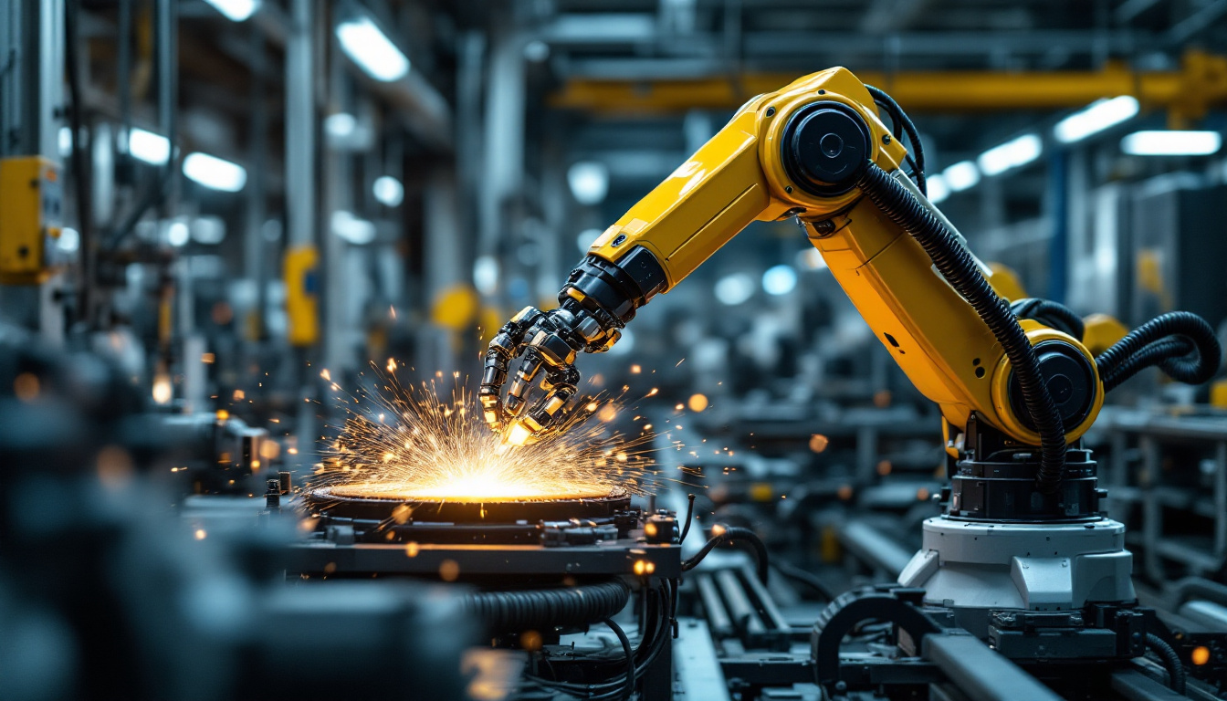 A photograph of a sleek industrial robotic arm in action