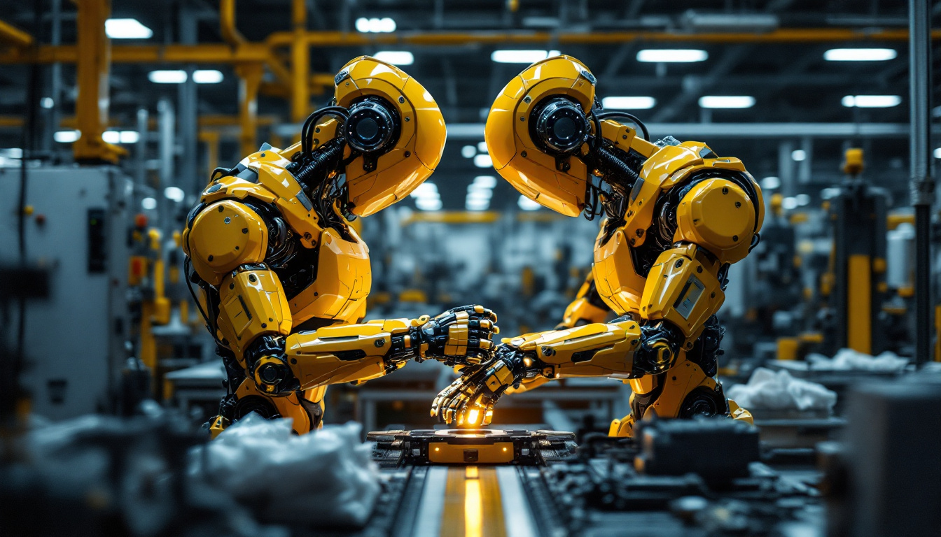 A photograph of a modern industrial robot in action on a factory floor