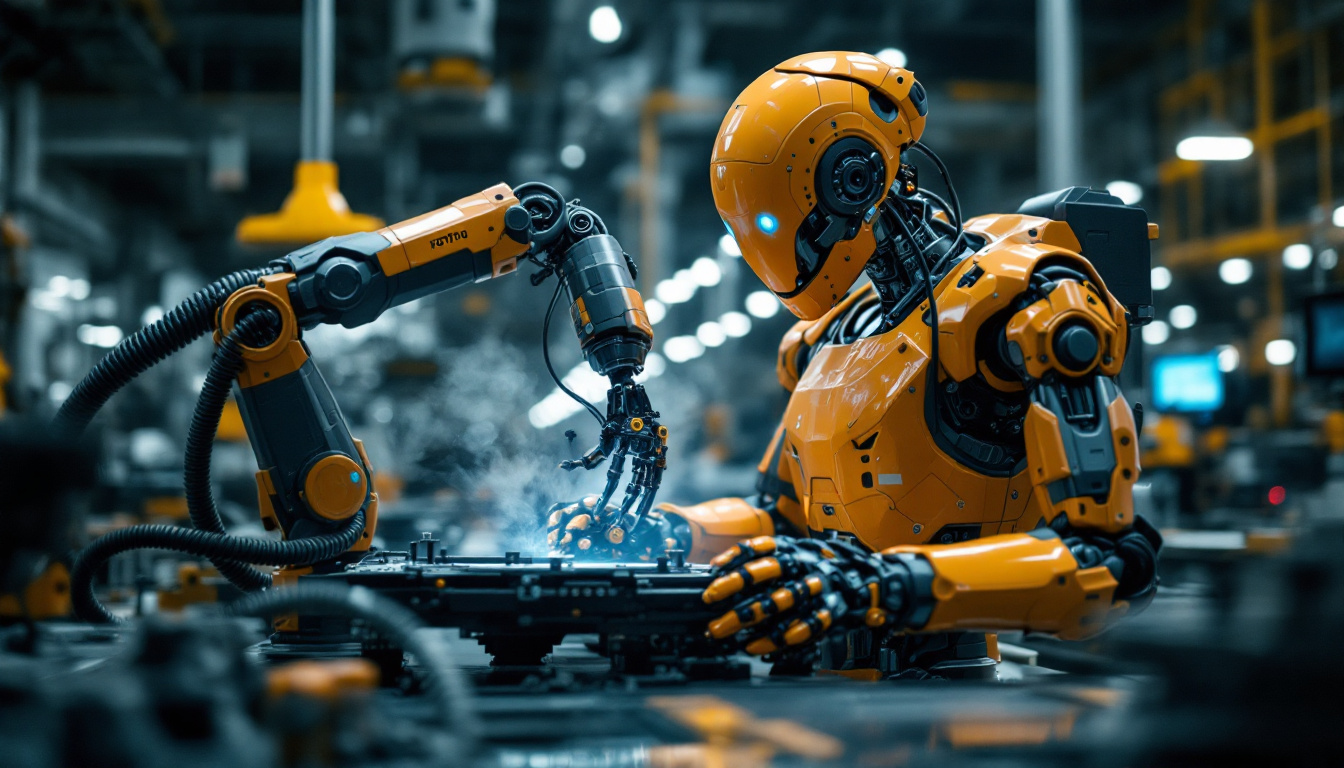 A photograph of a collaborative robot working alongside a human in an industrial setting