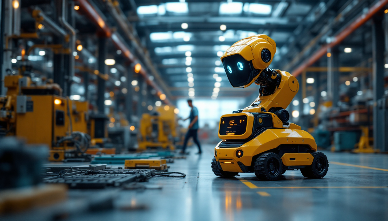 A photograph of a mobile autonomous robot in an industrial setting