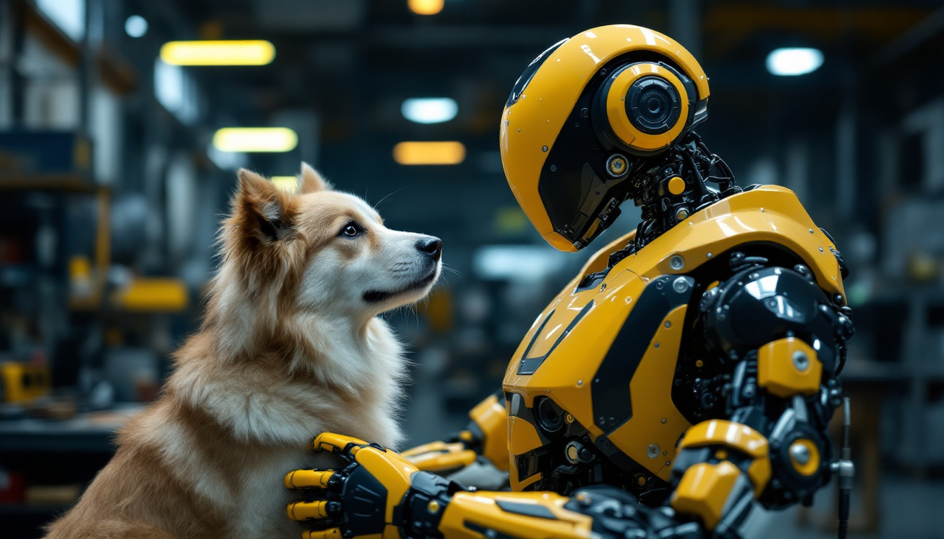 A photograph of a friendly dog interacting with a sleek