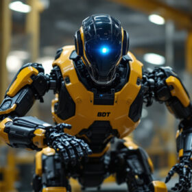 A photograph of a boston dynamics robot in action within an industrial setting