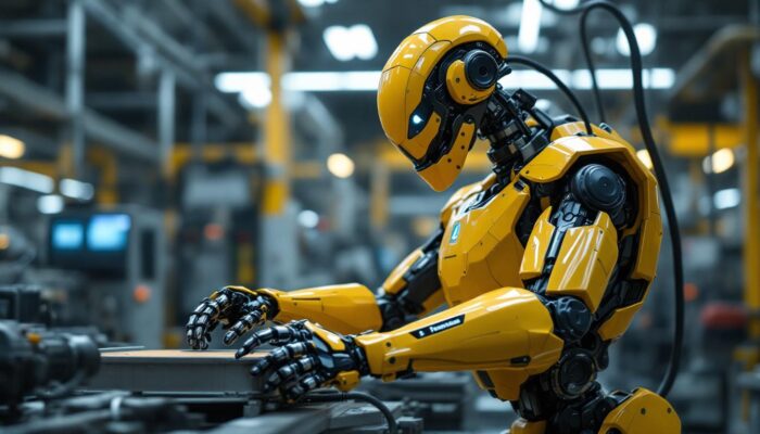 A photograph of a boston dynamics robot in action within an industrial setting