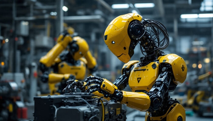 A photograph of a boston dynamics robot in action within an industrial setting