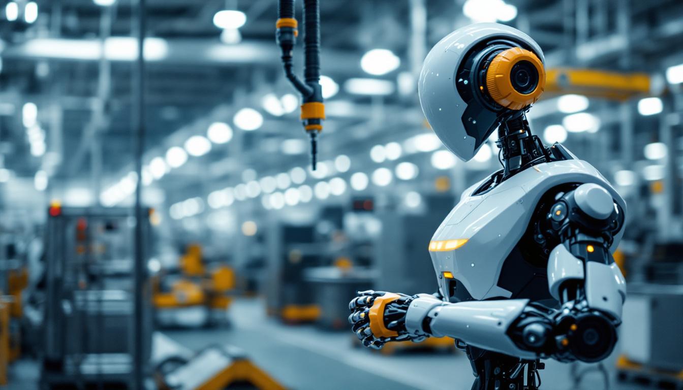 A photograph of a modern industrial robot in action within a manufacturing facility