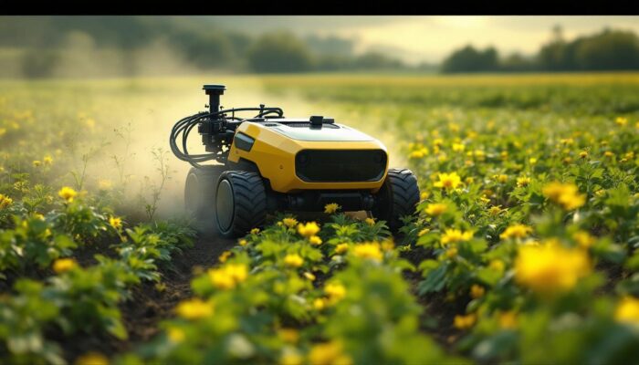 A photograph of a state-of-the-art agricultural robot in action