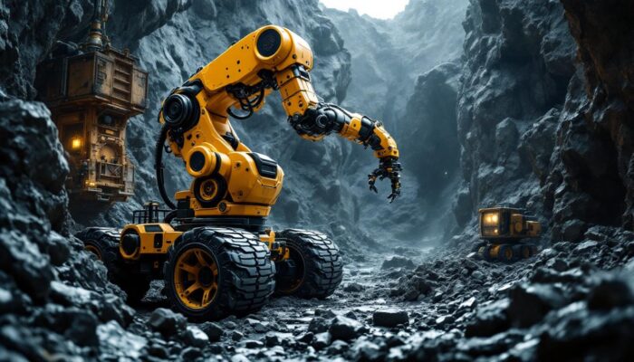 A photograph of a dynamic scene in an industrial mining environment
