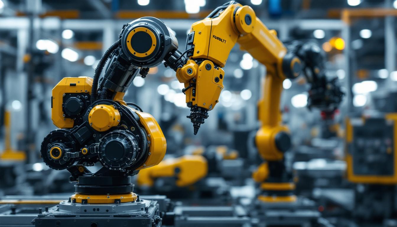 A photograph of a modern industrial robot in action