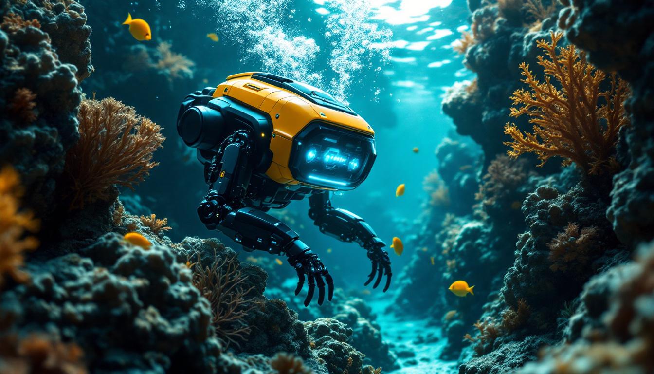 A photograph of a sophisticated underwater robot in action