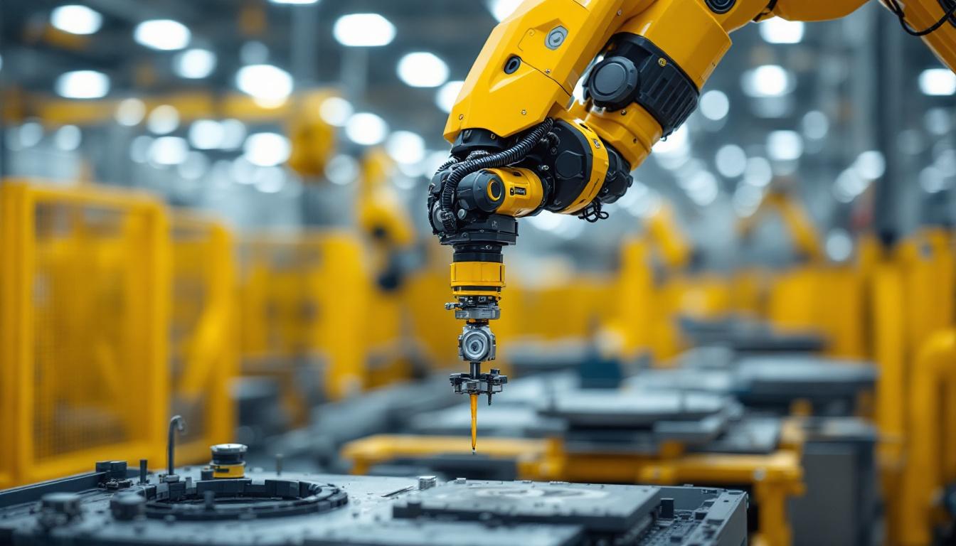 A photograph of a robotic arm in an industrial setting