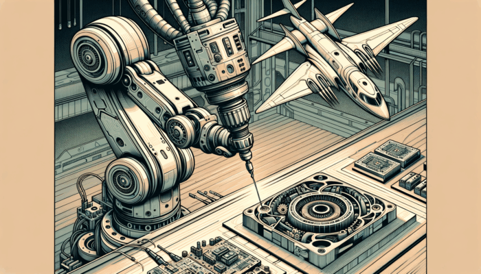A futuristic drilling robot arm in action