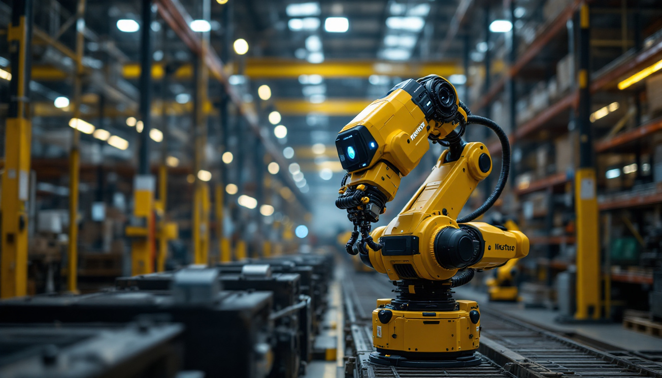 A photograph of capture a photograph of a nightscope industrial robotic unit in action within a manufacturing or warehouse environment