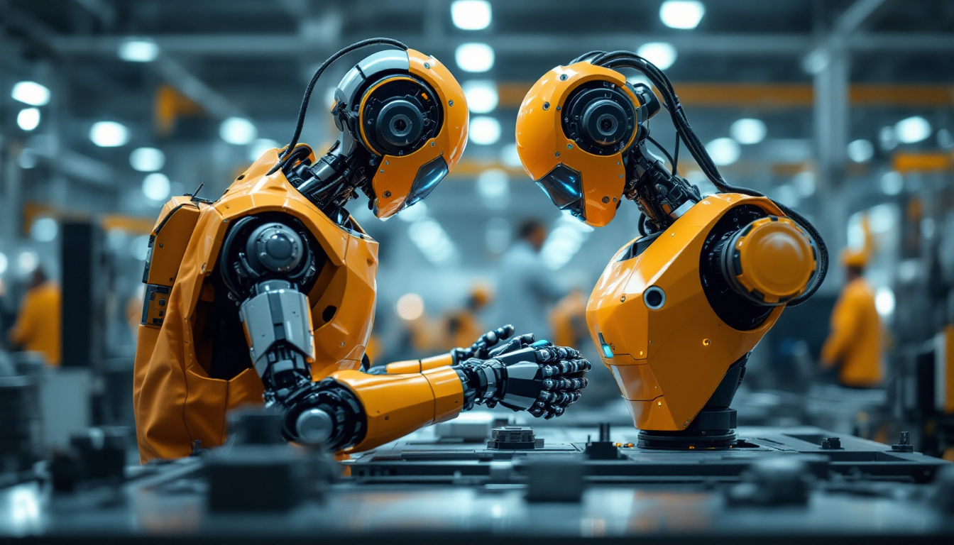 A photograph of a modern industrial robot in action on a factory floor