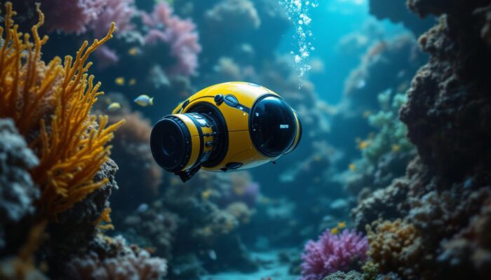 A photograph of a deep-sea robot in action