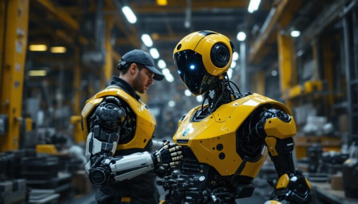 A photograph of a cylindrical robot in action within an industrial setting