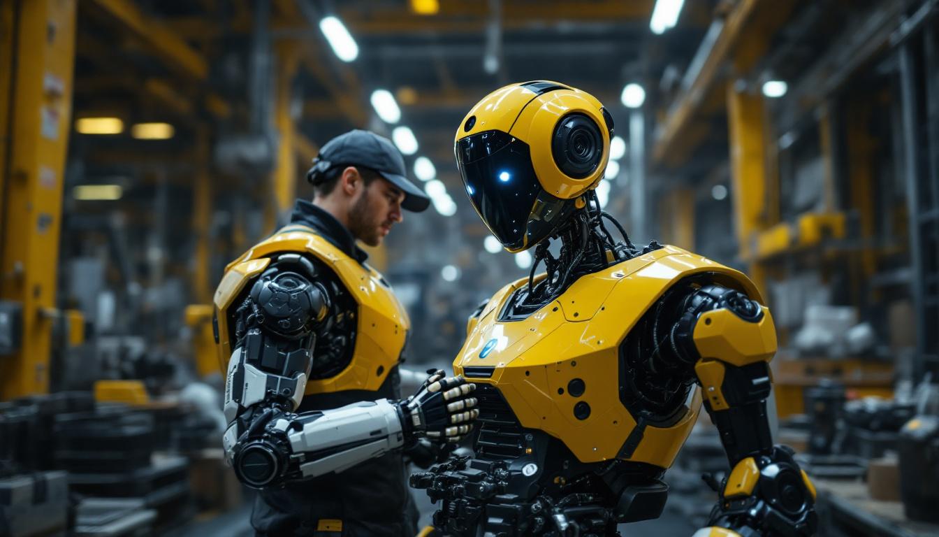 A photograph of a cylindrical robot in action within an industrial setting