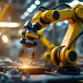 A photograph of a robotic arm manipulator in action within an industrial setting