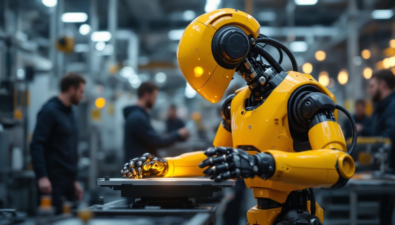 A photograph of a modern industrial robot in action