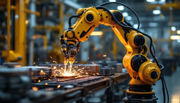 A photograph of a robotic manipulator in action within an industrial setting