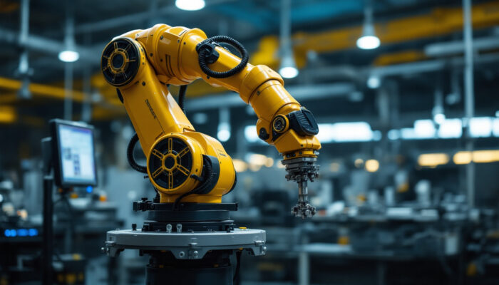 A photograph of capture a photograph of the universal robots ur20e robotic arm in an industrial setting